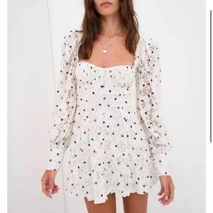 For Love & Lemons NEW DONNA POLKA DOT LONG SLEEVE MINI DRESS